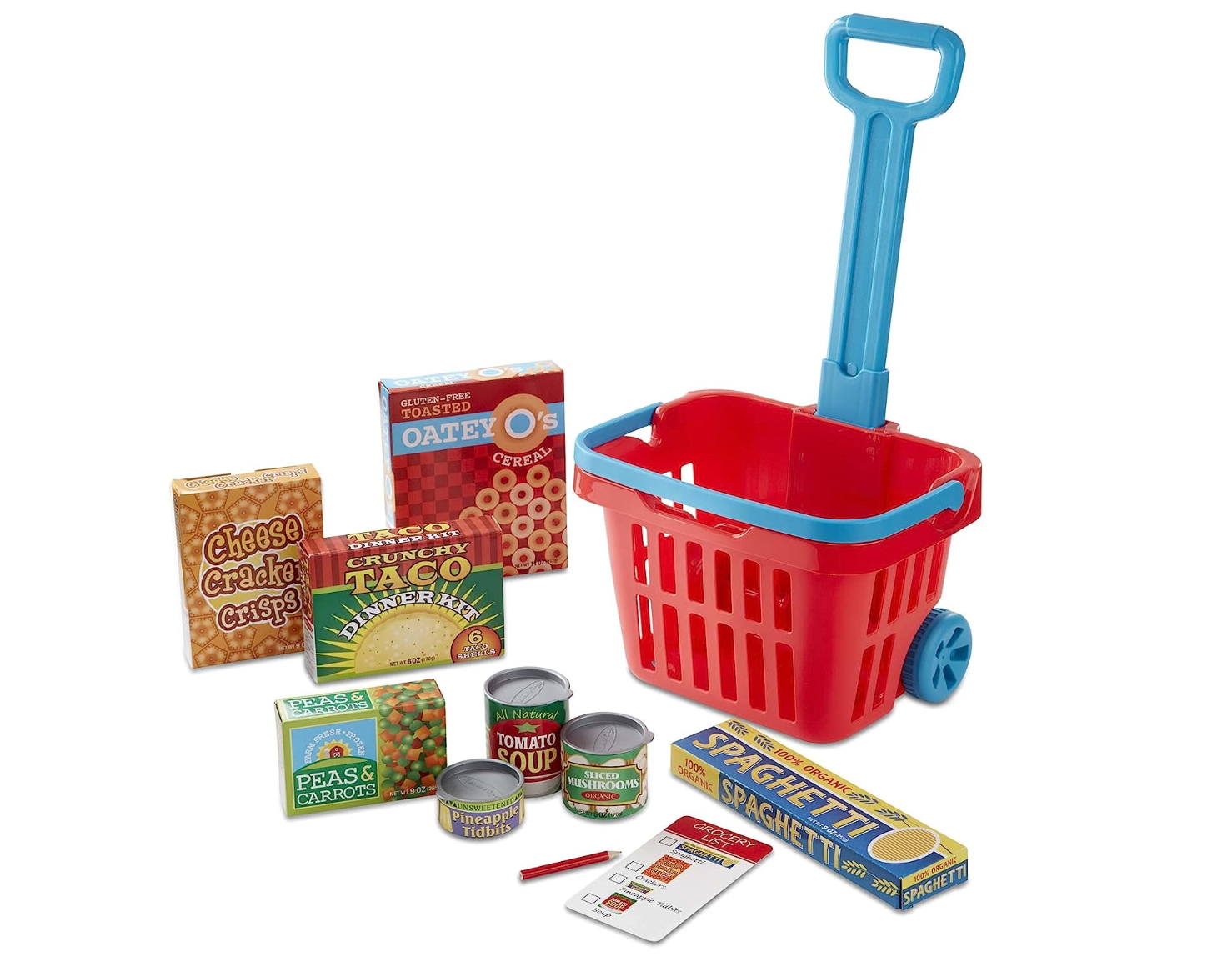 Melissa & Doug - Fill and Roll Grocery Basket Play Set With Play Food Boxes and Cans