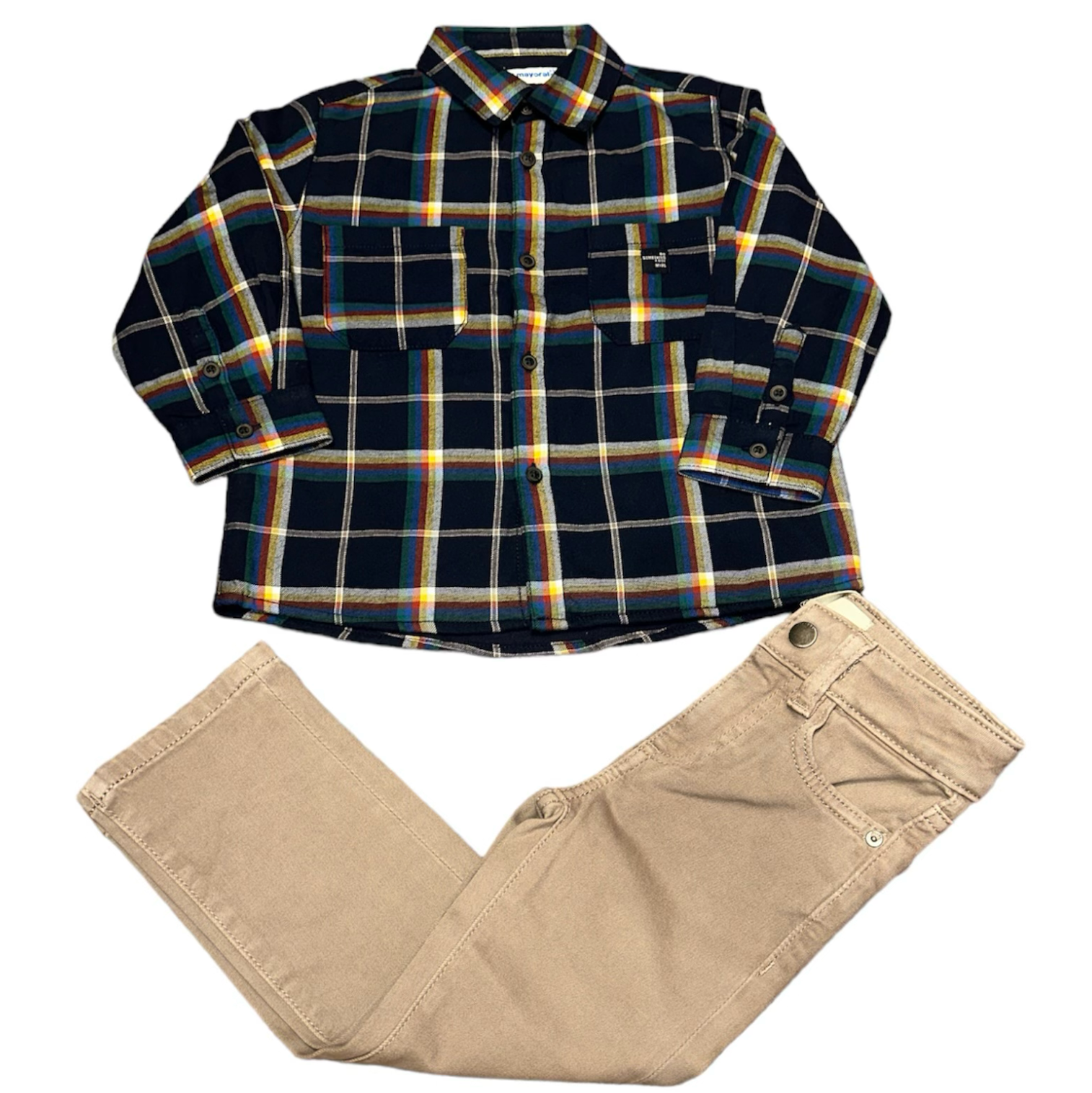 Mayoral - Navy Lined Plaid Shirt