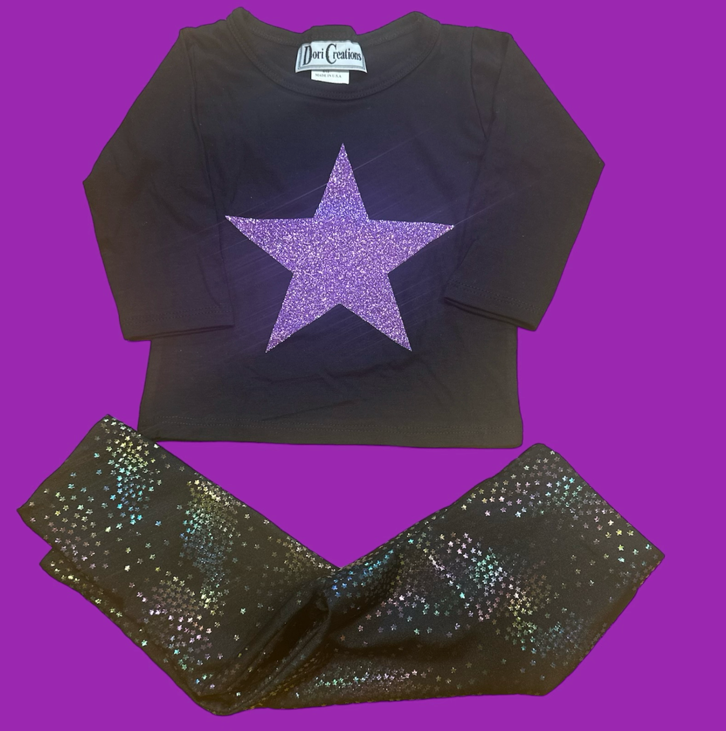 Dori Creations - Purple Glitter Star Long-sleeve